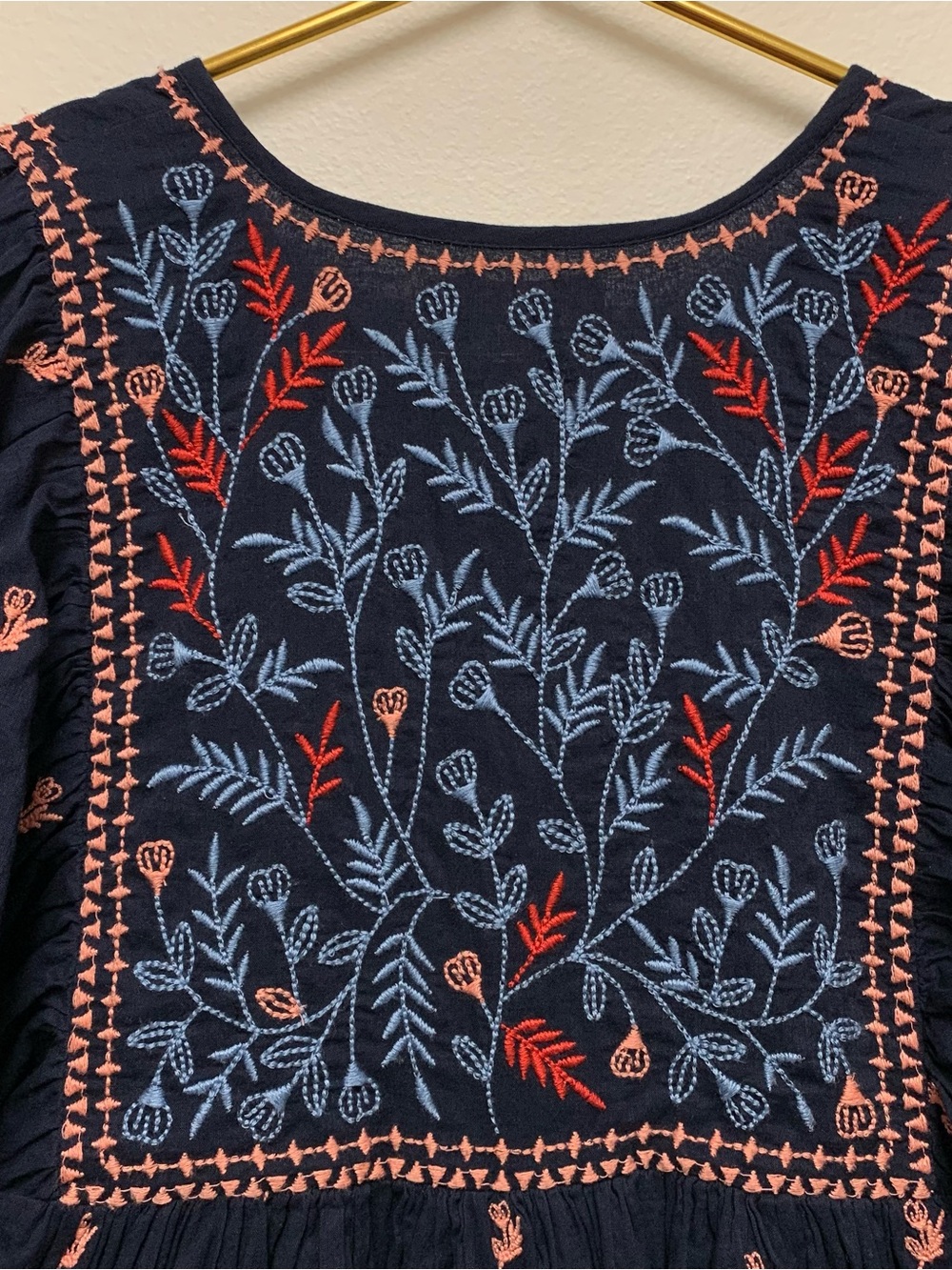 Pink Chicken Ave Bella Embroidered Dress Girls Size 14 Navy Blue Boho Peasant - Picture 7 of 11